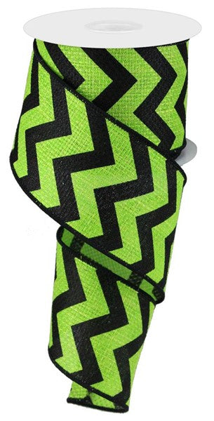 2.5" LIME GREEN AND BLACK CHEVRON RIBBON - (10YDS)