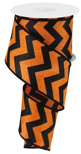 2.5" ORANGE AND BLACK CHEVRON RIBBON - (10YDS)
