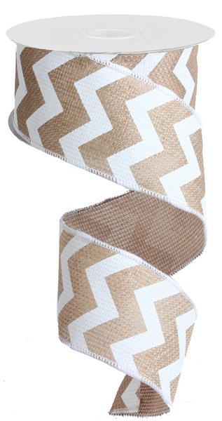 2.5" NATURAL, WHITE CHEVRON RIBBON - (10YDS)