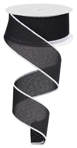 1.5" BLACK WITH WHITE EDGE RIBBON - (10YDS)