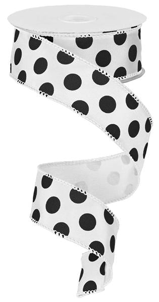 1.5" WHITE AND BLACK POLKA DOT RIBBON - (10YDS)