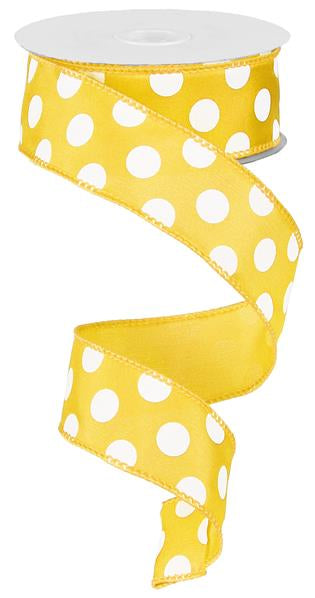 1.5" YELLOW MEDIUM POLKA DOT RIBBON - (10YDS)