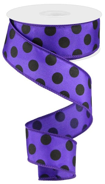1.5" PURPLE AND BLACK MEDIUM POLKA DOT RIBBON -(10YDS)