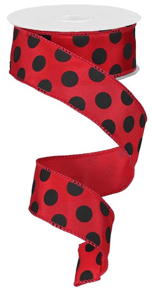 1.5" RED/BLACK MEDIUM POLKA DOT RIBBON (10YDS)