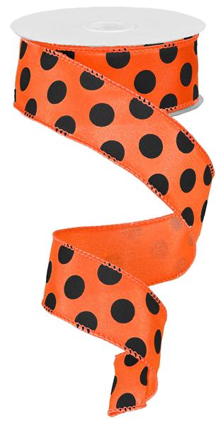 1.5" ORANGE/BLACK POLKA DOT RIBBON (10YDS)