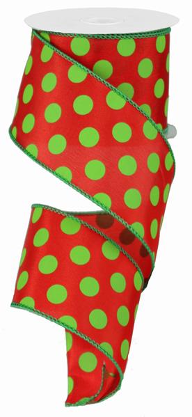 2.5" RED WITH GREEN POLKA DOT RIBBON (10YDS)