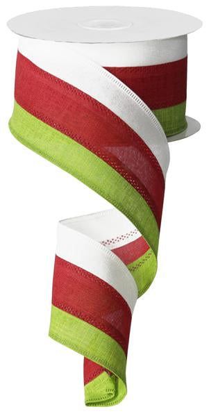 2.5" RED GREEN AND WHITE STRIPE- (10YDS)