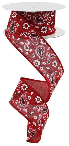 1.5" RED PAISLEY RIBBON - (10YDS)