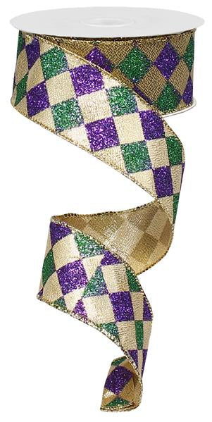 1.5" MARDI GRAS HARLEQUIN RIBBON - (10YDS)