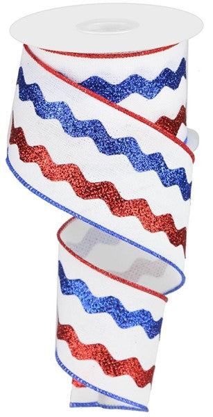 2.5" RED WHITE BLUE GLITTER RIC RAC RIBBON - (10YDS)
