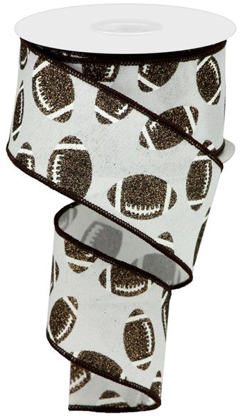 2.5" GLITTER FOOTBALLS RIBBON - (10YDS)