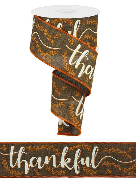 2.5" X 10YDS - BROWN AND ORANGE THANKFUL RIBBON