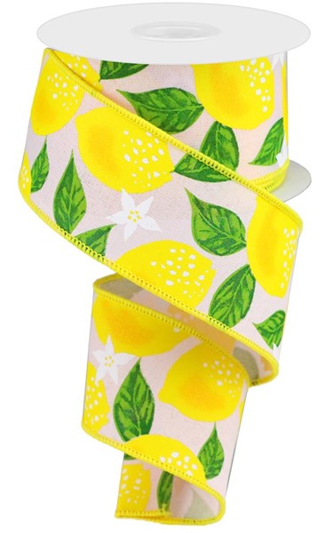 2.5" X 10YDS LEMONS ON ROYAL POWDER PINK/YELLOW/GREEN