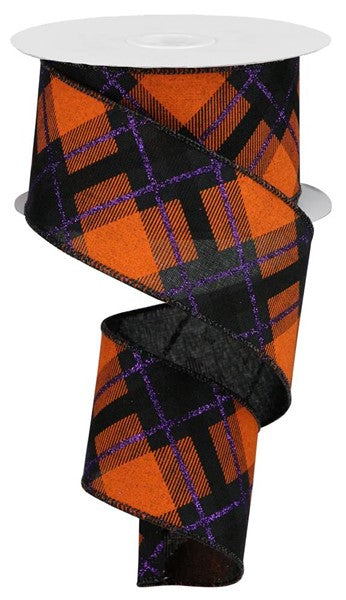 2.5" ORANGE/BLACK/PURPLE PLAID RIBBON - (10YDS)