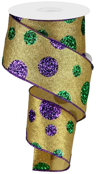 2.5" MARDI GRAS GIANT GLITTER DOT RIBBON - (10YDS)