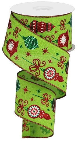 2.5" X 10YDS - VINTAGE ORNAMENTS LIME