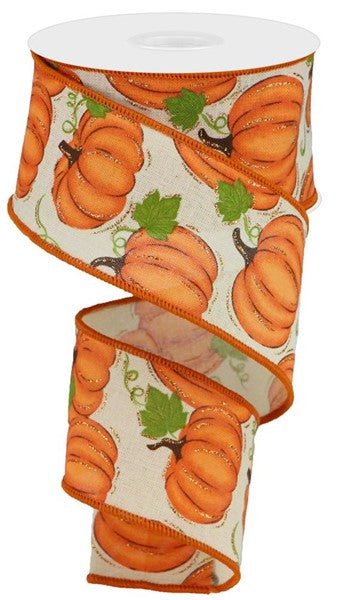 2.5" X 10YDS - PUMPKIN PATCH RIBBON CREAM/ORANGE/BROWN/MOSS