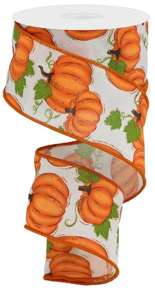 2.5" X 10YDS - PUMPKIN PATCH RIBBON IVORY/ORANGE/BROWN/MOSS