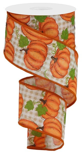 2.5"X10yd Pumpkin Patch/Check Ivory/Orange/Moss