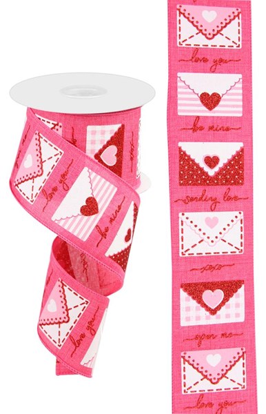 2.5" PINK AND WHITE LOVE LETTERS ON PINK - 10YDS