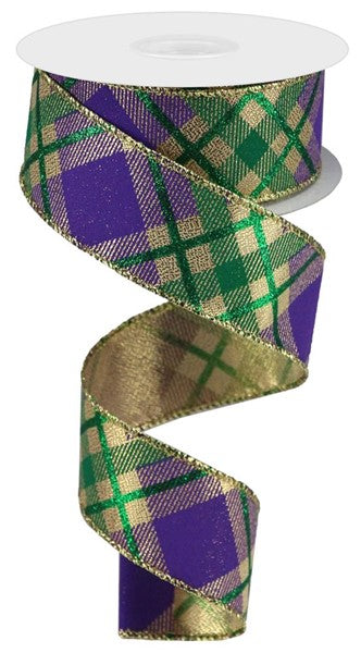 1.5" MARDI GRAS PLAID RIBBON - (10YDS)