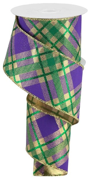 2.5" MARDI GRAS PLAID RIBBON - (10YDS)