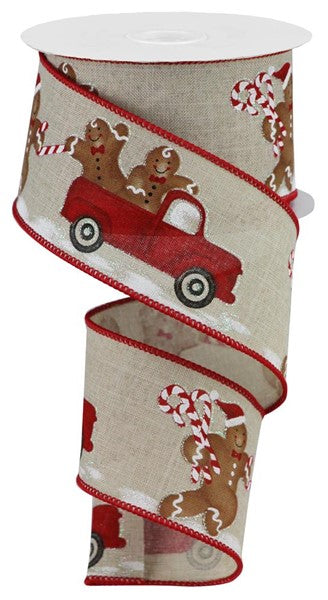 2.5" GINGERBREAD MEN TRUCK RIBBON -10YDS