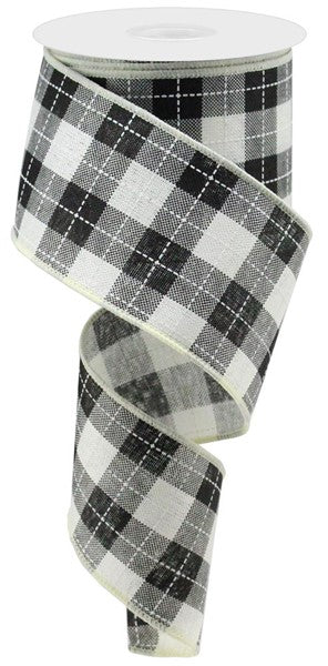 2.5" BLACK/WHITE PLAID RIBBON - (10YDS)