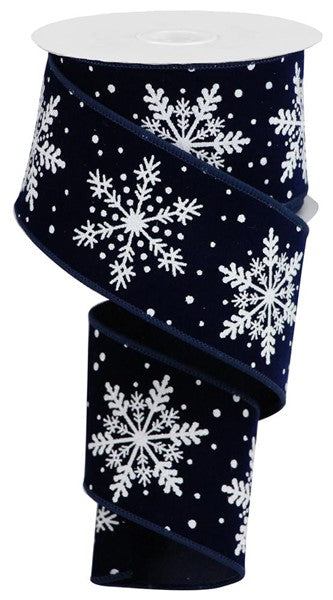 2.5" X 10YDS - NAVY/WHITE SNOWFLAKE RIBBON ON VELVET
