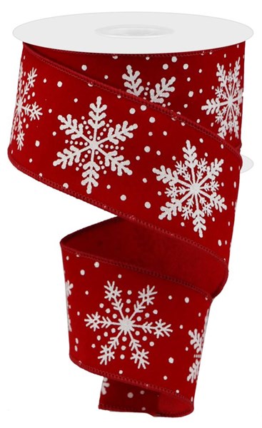 2.5" X 10YDS - RED/WHITE SNOWFLAKE RIBBON ON VELVET