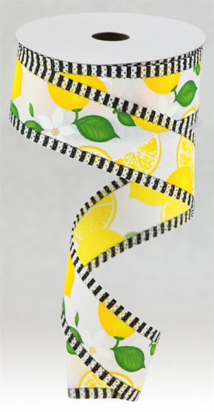 1.5"X10yd Lemon ribbon with stripe edge