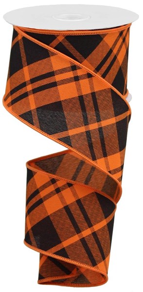 2.5" BLACK/ORANGE CROSS PLAID RIBBON - (10YDS)
