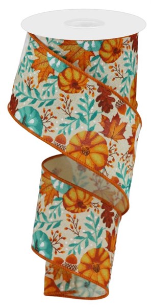 2.5" X 10YDS - PUMPKIN/FOLIAGE (AQUA/ORANGE/RUST)