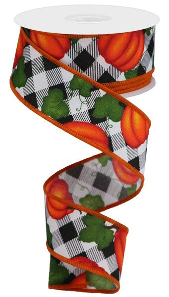 1.5" X 10YDS - PUMPKIN ON CHECK RIBBON