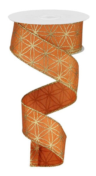 1.5" x 10yds - SEAMLESS GOLD STARS ON ORANGE