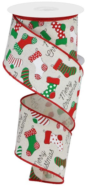 2.5" X 10YDS CHRISTMAS STOCKINGS ON COTTON