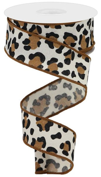 1.5" x 10yds - FUZZY LEOPARD PRINT ON ROYAL