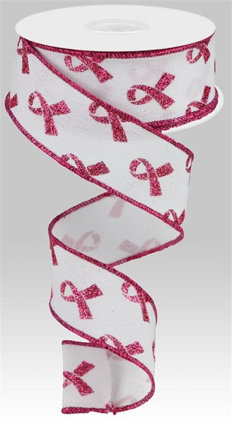 1.5" X 10YDS - GLITTER BREAST CANCER AWARENESS RIBBON