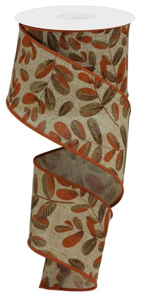 2.5" X 10YDS - AUTUMN LEAVES, LIGHT BEIGE, DARK BROWN, DARK ORANGE
