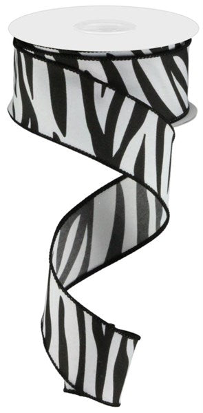 1.5" X 10YDS - ZEBRA STRIPES ON WHITE RIBBON