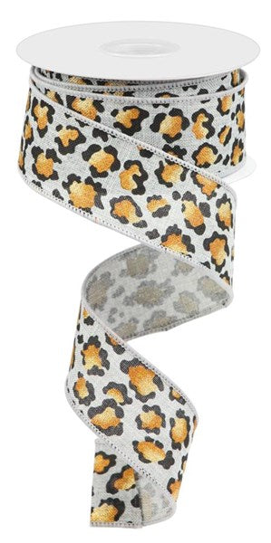 1.5" x 10yds - METALLIC ANIMAL PRINT ON GREY