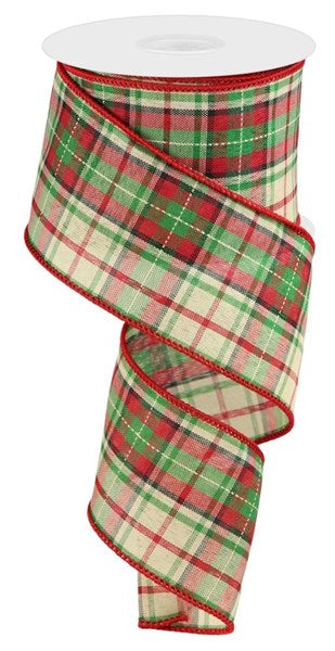 2.5" CHRISTMAS PLAID RED/GREEN/CREAM/BLACK RIBBON - (10YDS)