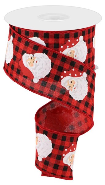 2.5" X 10YDS - SANTA FACES ON RED GINGHAM