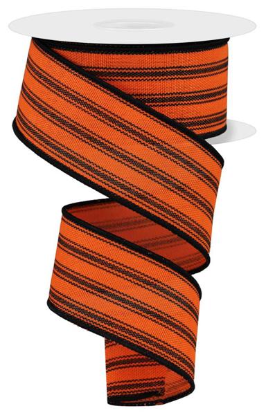 1.5"X10yd Ticking Stripe ORANGE BLACK