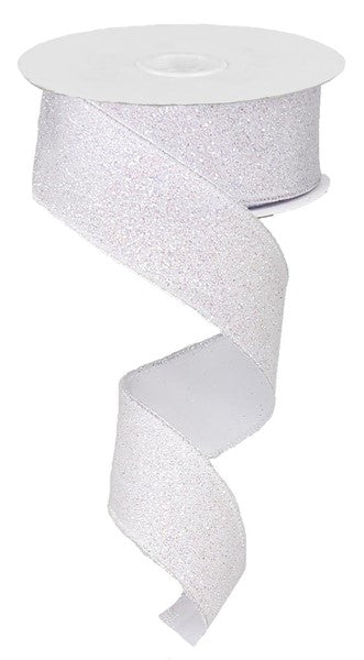 1.5"  WHITE GLITTER ON FABRIC - (10YDS)