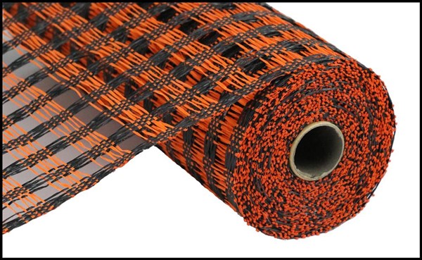 10" BLACK ORANGE POLY BURLAP CHECK MESH - (10YDS)