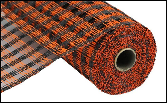 10" BLACK ORANGE POLY BURLAP CHECK MESH - (10YDS)