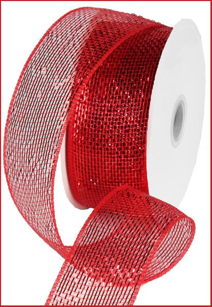 2.5" RED METALLIC MESH RIBBON - (25YDS)