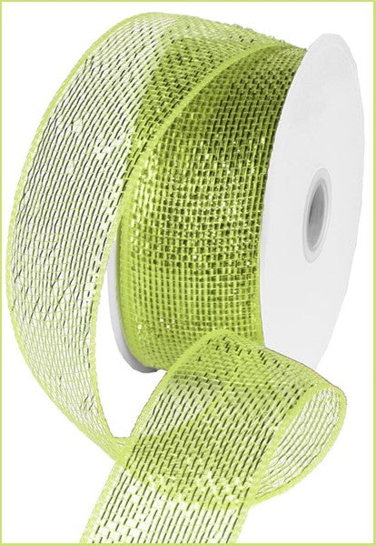 2.5" X 25YDS - APPLE WITH LIME FOIL METALLIC MESH RIBBON