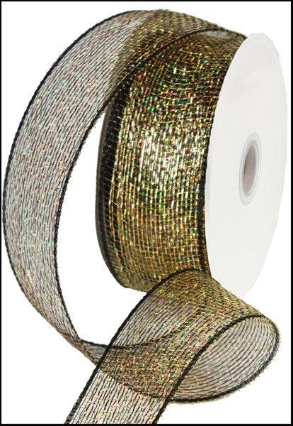 2.5" BLACK AND GOLD MESH RIBBON - (25YDS)